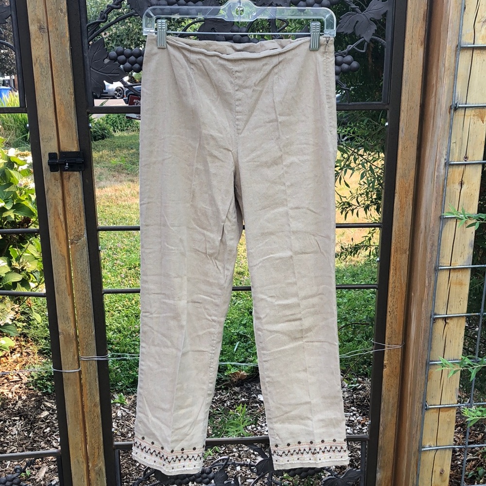 Sigrid Olsen Sport tan linen blend crop pants size 6